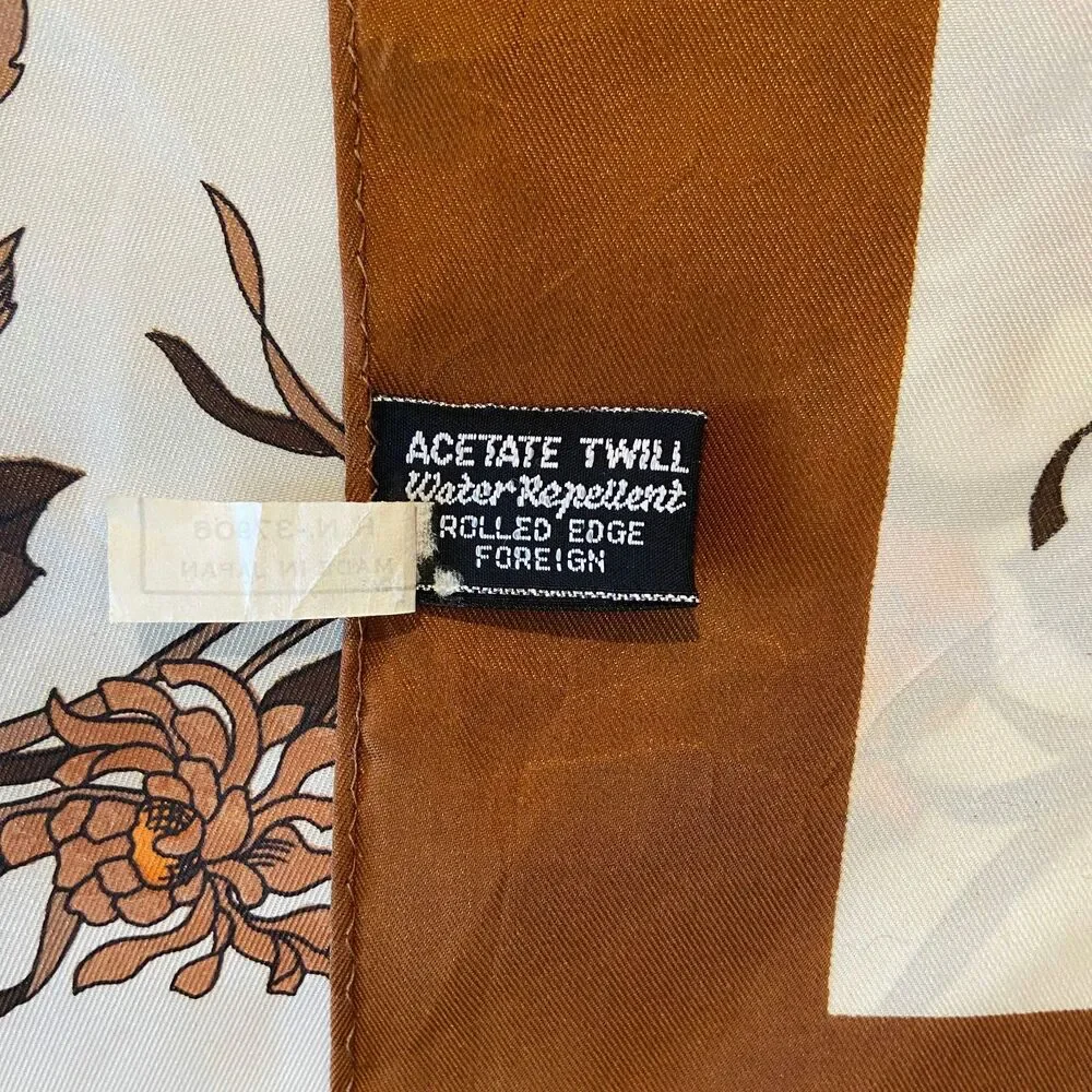 Vintage Hammura Acetate Scarf Brown Orange Floral 26-in Square Water Repellent